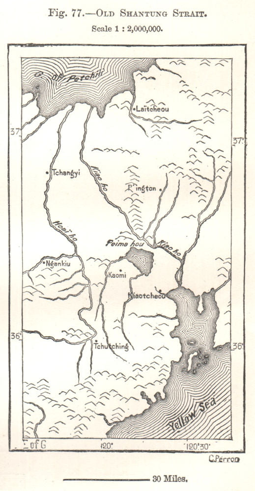 Old Shandong Strait. China. Sketch map 1885 antique vintage plan chart